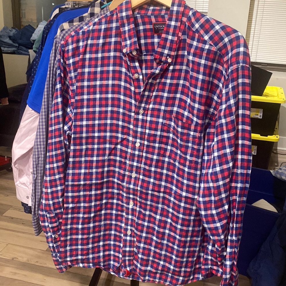 Men’s UNTUCKit Linen Button Down Shirt / Size XL / Pink & Blue Plaid